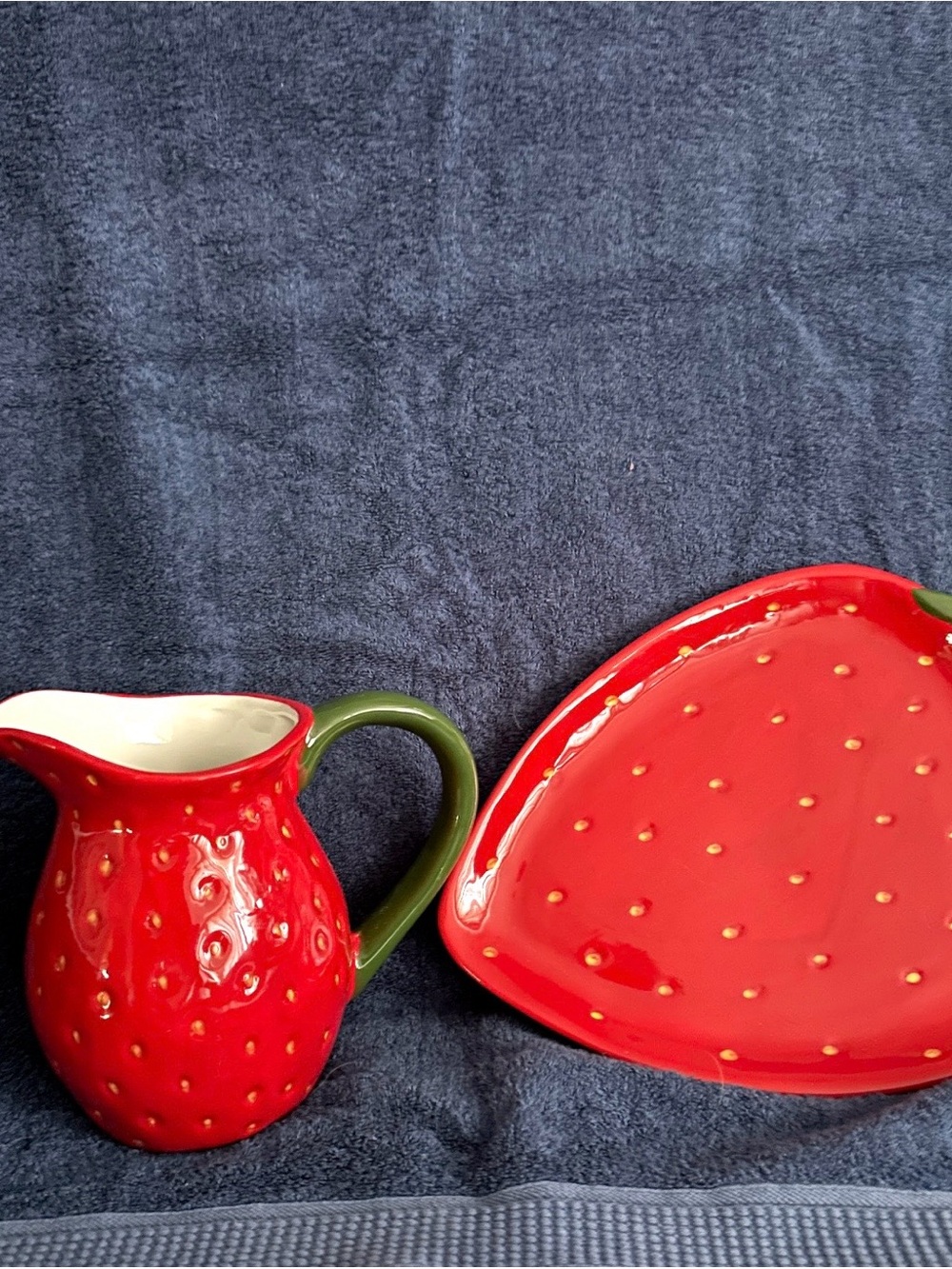 Hobby Lobby - strawberry-shaped pitcher and matching plate.  NWT